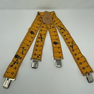 CLC Top Grain Cowhide Clip On Suspenders Yellow Ruler Measuring Tape Adjustable